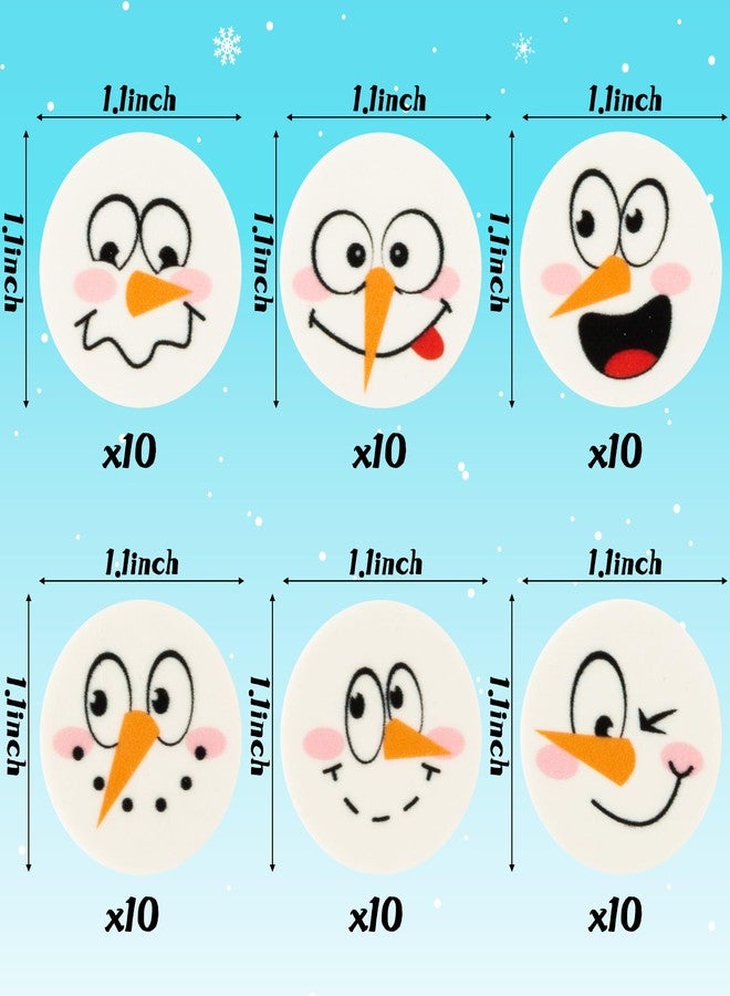 Yopyame 60PCS Winter Snowman Face Mini Erasers for Kids Bulk Assorted Novelty Pencil Eraser Cute Puzzle Erasers Desk Pet Classroom Prizes Student Homework Rewards Gift Filling Winter Party Favors - Image 2